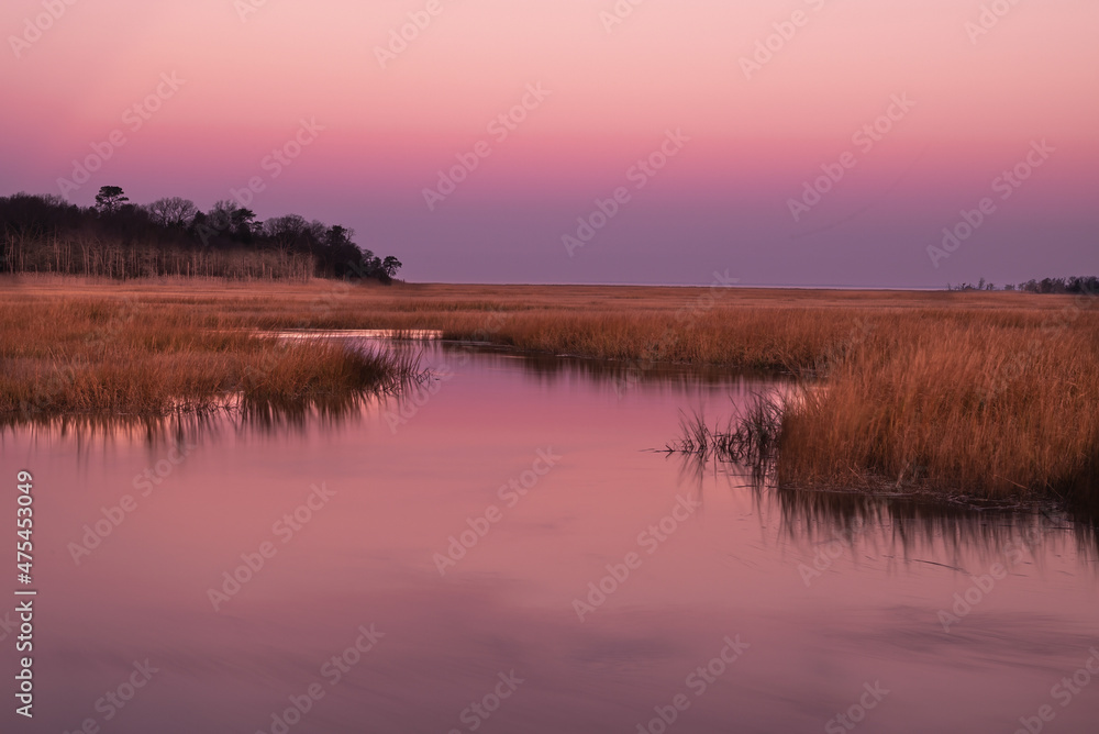 Poster USA, New Jersey, Cape May National Seashore. Sunrise on marsh pond.