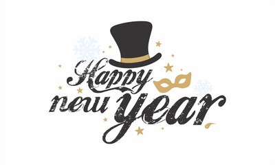 Creative Grunge Typographic Design - Happy New Year. Conceptual New Year Wishing Greeting Card. Editable Illustration.