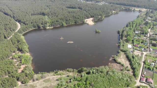 Aerial view of a quarry flooded with water (Strizhi, Kirov region, Russia)
