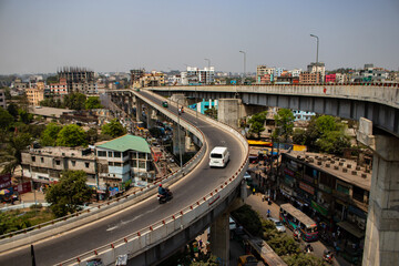 Fototapeta na wymiar Landscape view of Akhtaruzzaman Flyover (Muradpur Flyover) in Chittagong city