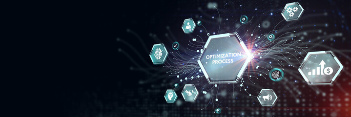 Optimization Software Technology Process System Business concept. Business, Technology, Internet and network concept.3d illustration