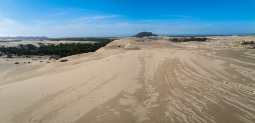Fototapeta na wymiar Panorama of the dunes on the John Dellenback Trail near Lakeside, Oregon, USA
