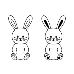 Cute rabbit sitting. Vector illustration lovely stylized bunny in outline style isolated on white background. Easter simbol