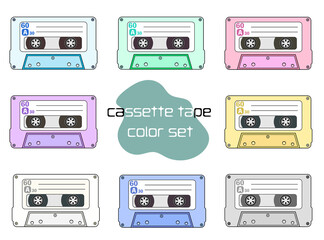 Obraz premium レトロなカセットテープ、バリエーションパステルカラーセット