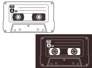 カセットテープ、線画、黒線画、白線画のセット