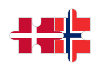 puzzle pieces of denmark and norway flags. vector illustration isolated on white background	
