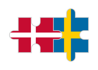 Obraz premium puzzle pieces of denmark and sweden flags. vector illustration isolated on white background 