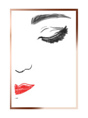 red lips, half face, digital art