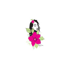 beautiful woman silhouette and blooming flowers illustration icon vector