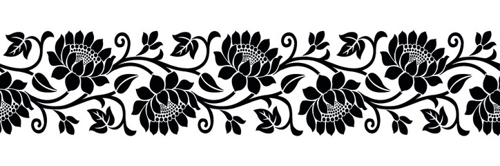 Traditional seamless Asian lotus flower border © malkani
