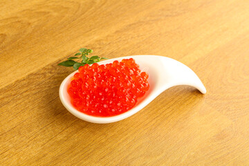 Red caviar in the bowl