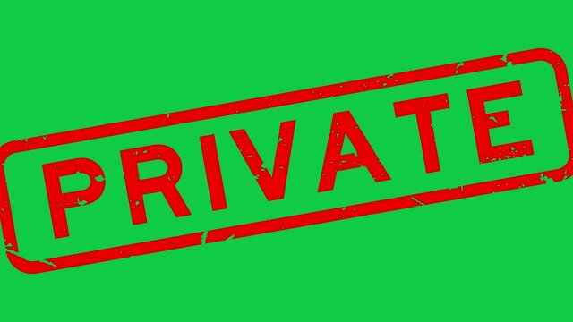 Grunge red private word square rubber seal stamp zoom on green background