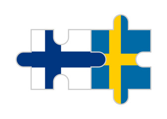 Fototapeta premium puzzle pieces of finland and sweden flags. vector illustration isolated on white background