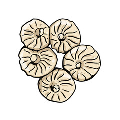 Dim sum hand drawn colorful sketch art. Black outline cartoon style.