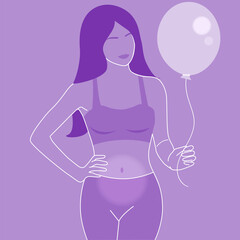 Woman with swollen belly and balloon
