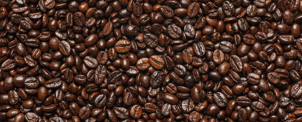 top view, Roasted coffee beans in bowl for background.