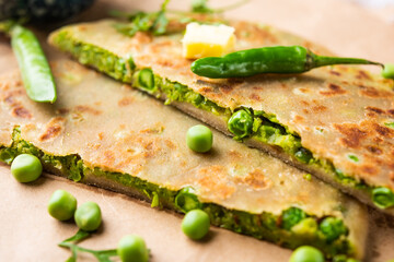 Green peas paratha or matar paratha