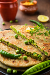 Green peas paratha or matar paratha