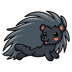 Cute black little hedgehog cartoon posing