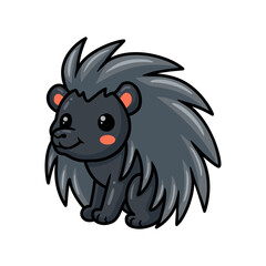 Cute black little hedgehog cartoon running