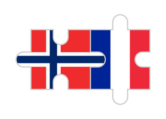 puzzle pieces of norway and france flags. vector illustration isolated on white background