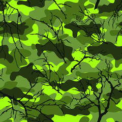 Camouflage with tree branches. Vector pattern for hunting and fishing.