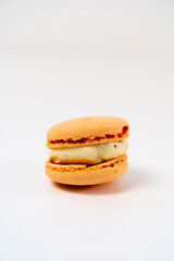 Macaroons on a white background, colorful macaroons french cookies. Macaroons.