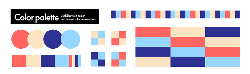 流行のカラーパレット素材、配色、カラーチャート、色見本、基本の色。色相、色相環