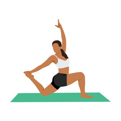 Woman doing Crescent lunge pose. Anjaneyasana exercise. Flat vector illustration isolated on white background
