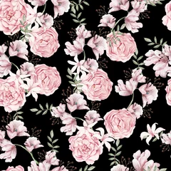 Keuken spatwand met foto Watercolor seamless pattern with peony flowers and delphinium. © knopazyzy