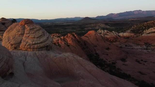 Drone view over the desert and rock formations.  unique rock formations in St. George, Utah.  the vortex.