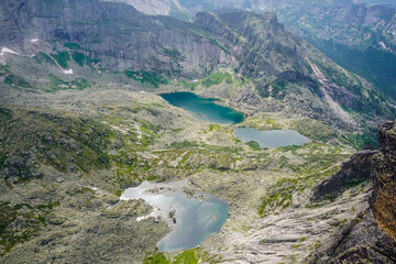 Fototapeta na wymiar View of the Colored Lakes in the Ergaki Natural Park