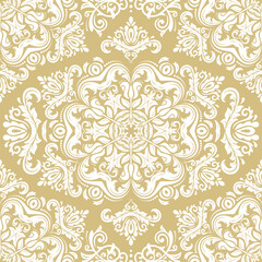 Classic seamless pattern. Damask orient yellow and white ornament. Classic vintage background. Orient ornament for fabric, wallpaper and packaging