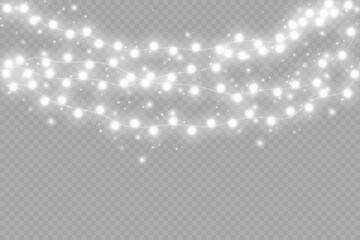 Christmas Lights Isolated Transparent Background Christmas Glowing Garlands.