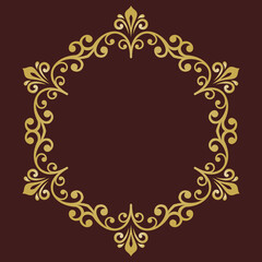 Oriental round golden pattern with arabesques and floral elements. Traditional classic ornament. Vintage pattern with arabesques