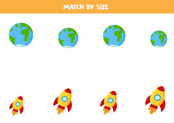 Matching game for preschool kids. Match Earth and planets by size.