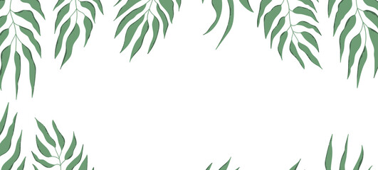 Floral web banner with drawn color exotic leaves. Nature concept design. Modern floral compositions with summer branches. Vector illustration on the theme of ecology, natura, environment