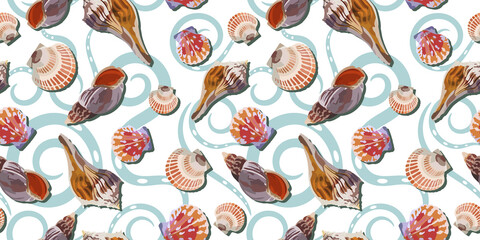 Sea shell seamless pattern