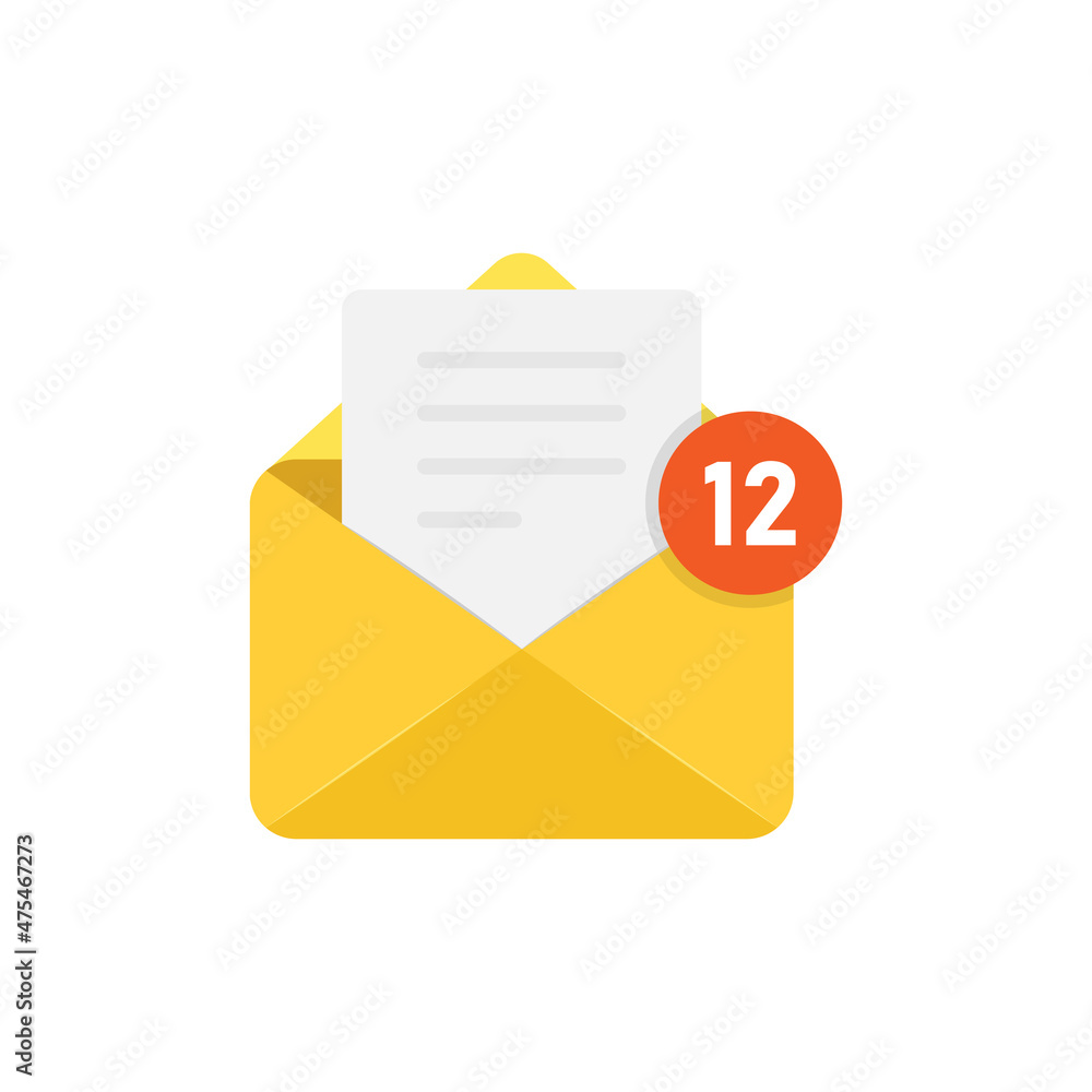 Poster new incoming messages icon in flat style. envelope with notification vector illustration on isolated