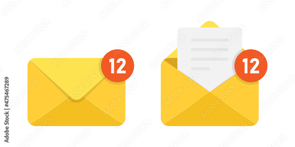 Poster new incoming messages icon in flat style. envelope with notification vector illustration on isolated