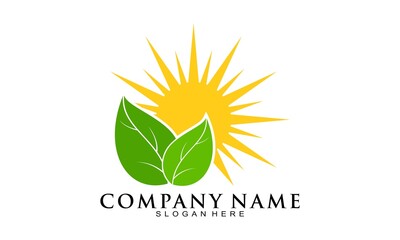 Natural leaf and sun vector logo