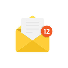 New incoming messages icon in flat style. Envelope with notification vector illustration on isolated background. Email sign business concept.