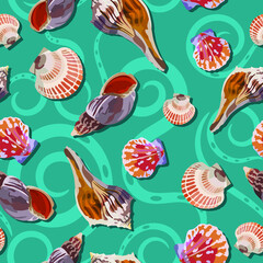 Sea shells vector seamless pattern