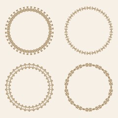 Set of round frames with patterns and ornaments. Round borders. Elegant decor in oriental style. Place for text. Ornament for cards and invitations.