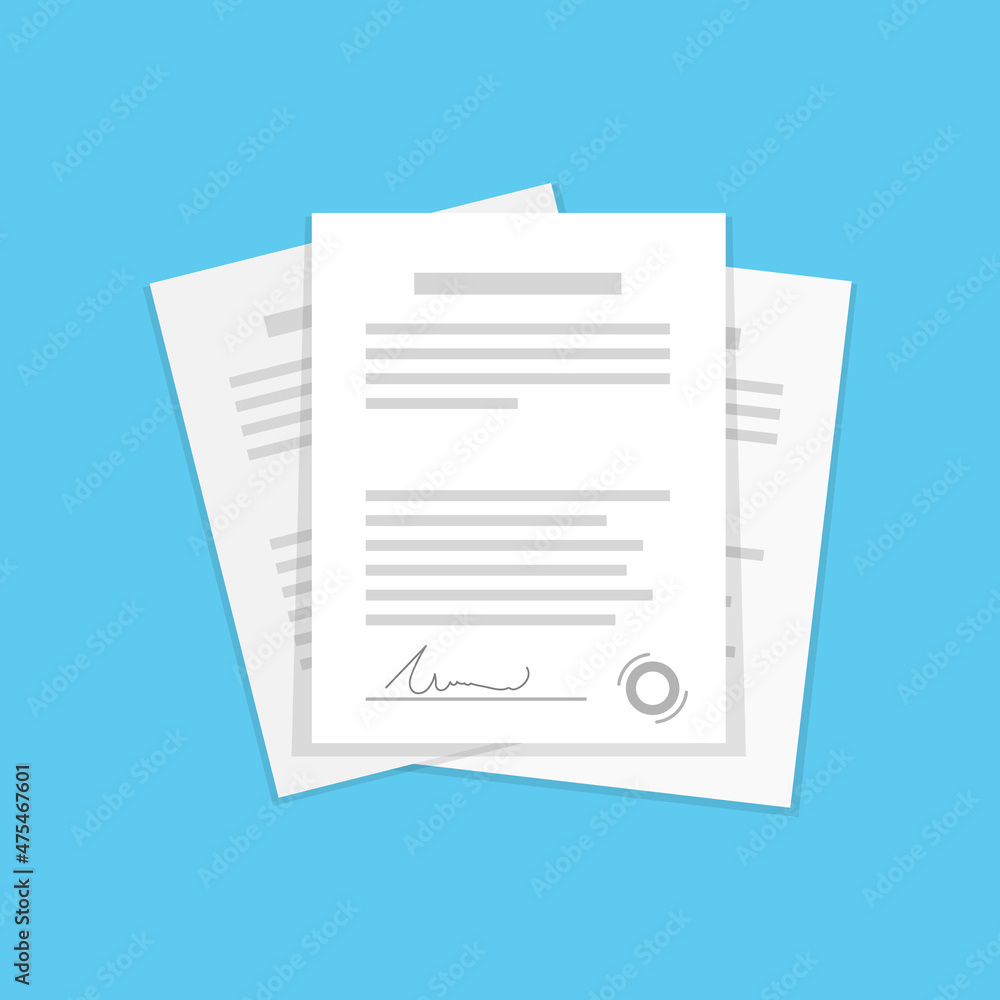 Poster contract document icon in flat style. report with signature and approval stamp vector illustration o