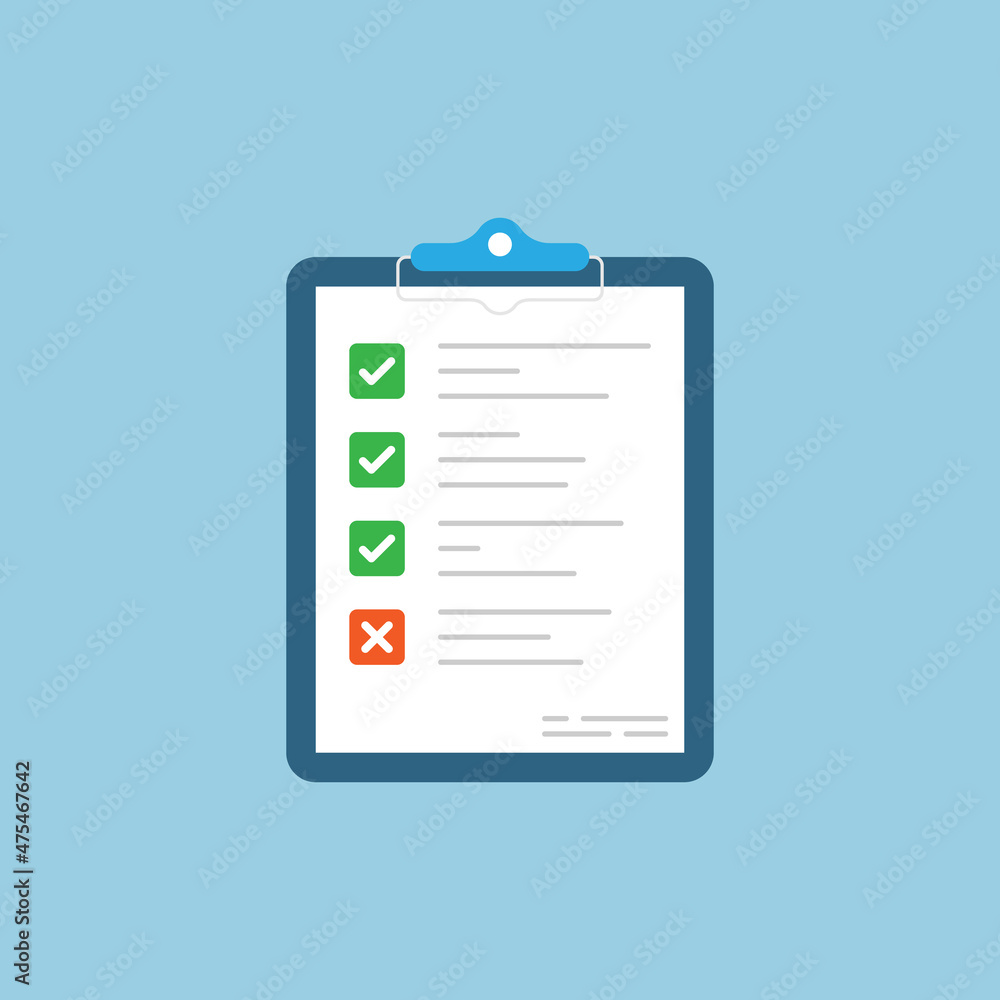 Poster checklist document icon in flat style. report approval vector illustration on isolated background. p