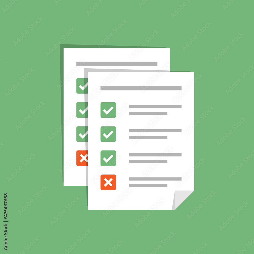 Poster checklist document icon in flat style. report approval vector illustration on isolated background. p