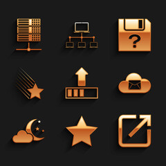 Set Loading, Star, Open new window, Cloud mail server, with moon and stars and Falling icon. Vector