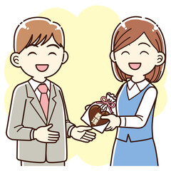 Fototapeta premium 会社で義理チョコを配る女性＿線画ver