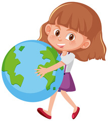 Happy cute girl holding earth globe